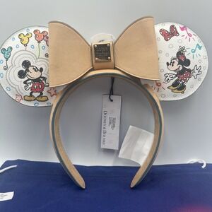 New Disney Parks Dooney & Bourke Sketch Print Leather Mickey Minnie Ears Dustbag